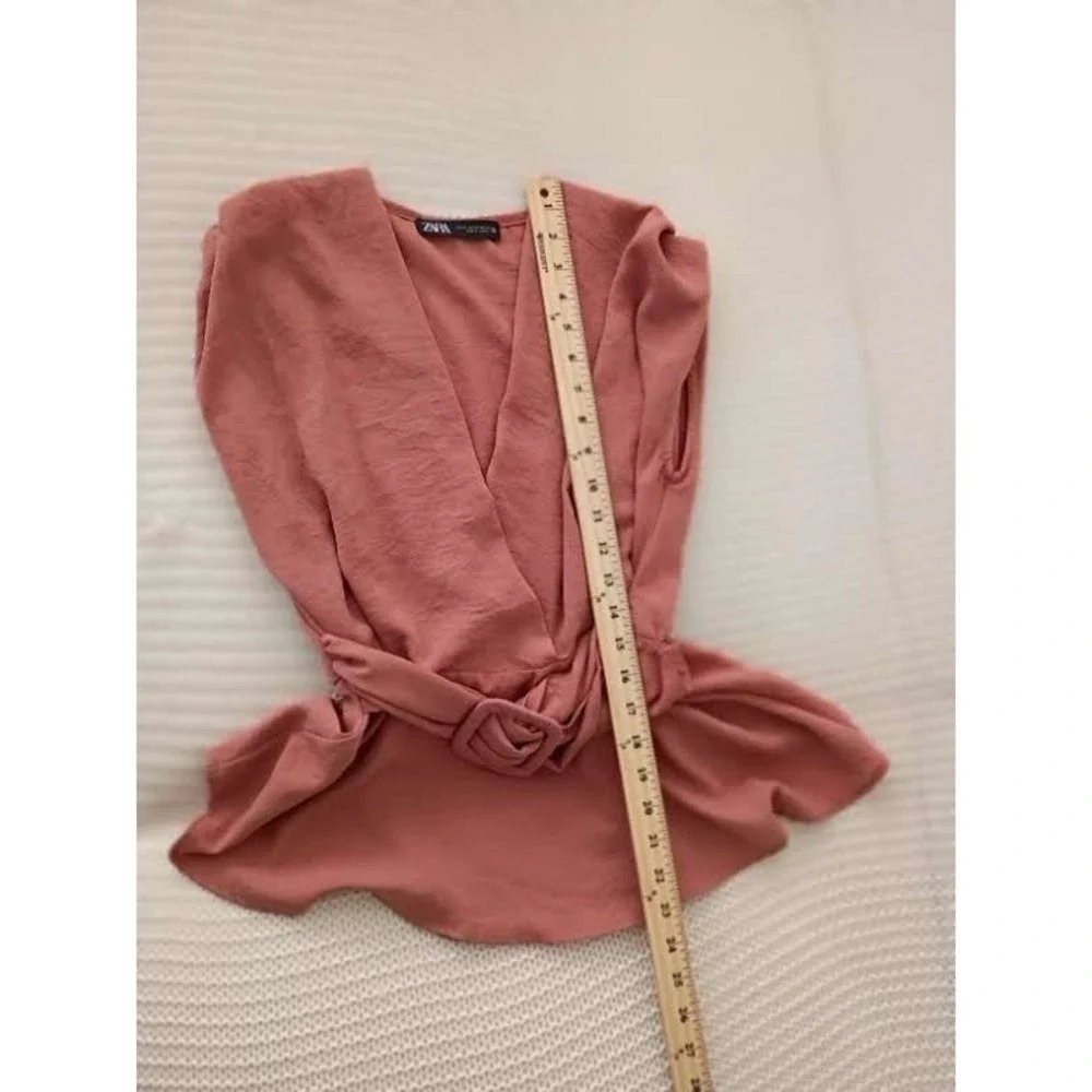 Zara Dusty Rose Pink Peplum Wrap Top‎ Belted V-Neck Sleeveless Fits S Small 2 4